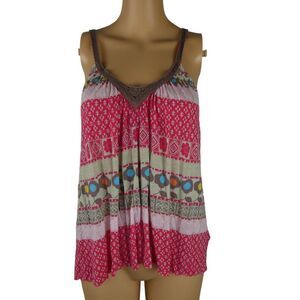 Free People Vintage Floral Daisy Flower Boho Lace Crochet Neck Tank Top Blouse S